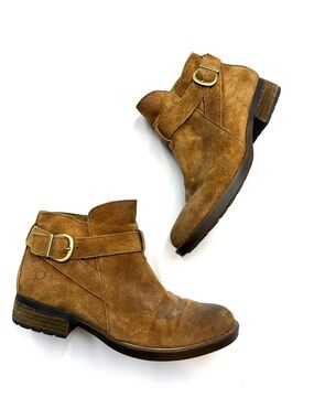 BORN Jorgette Women 8 Brown Glazed Suede Leather Flat Zip Up Ankle Boots Bin3